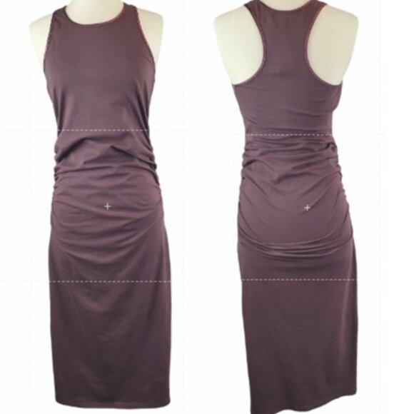 Michael Stars Midi Dress L Burgundy Foil Trim Racerback Ruched Beachy Vaca NWT - Picture 1 of 12